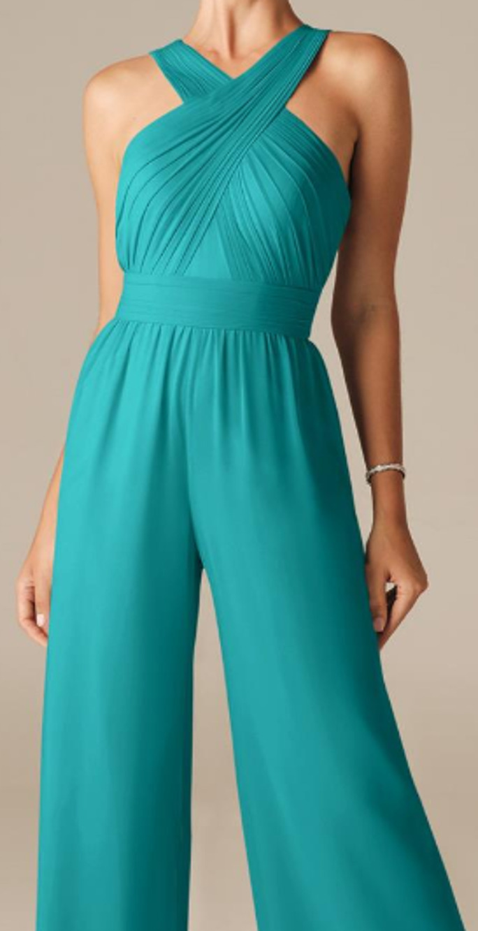 AW BRIDAL SZ 4 S turquoise blue Lorraine chiffon wide leg jumpsuit NEW B41